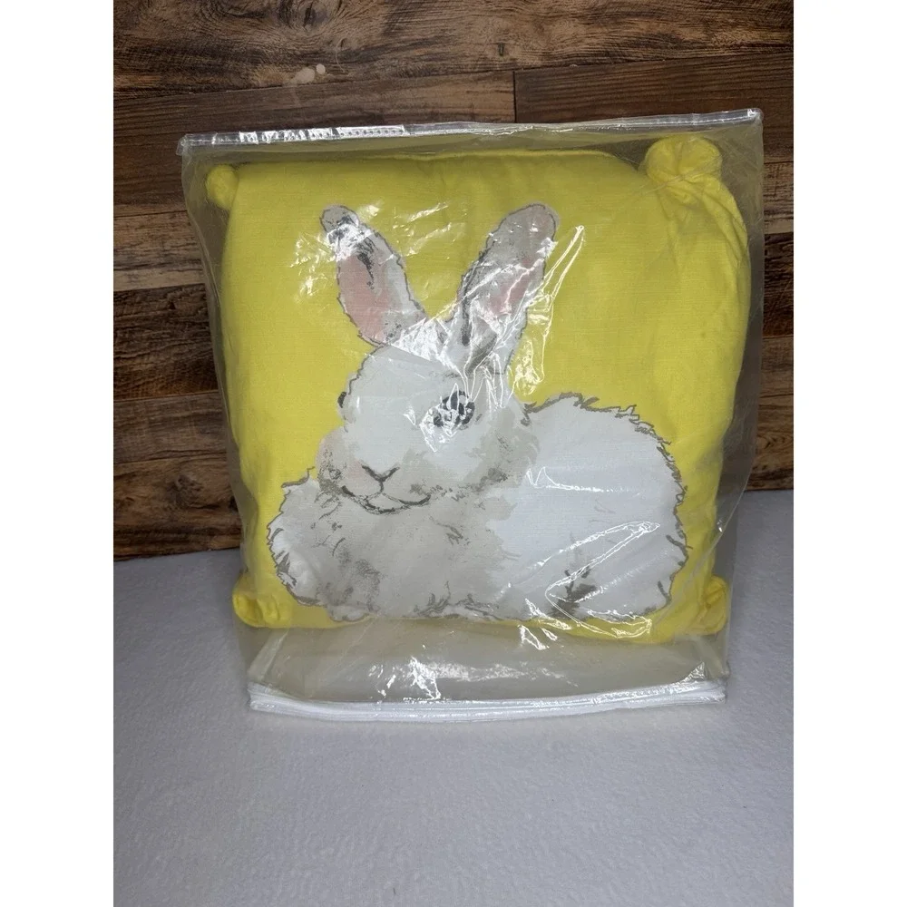 Pottery‎ Barn Yellow Watercolor White Bunny Rabbit Throw Pillow Decor RARE